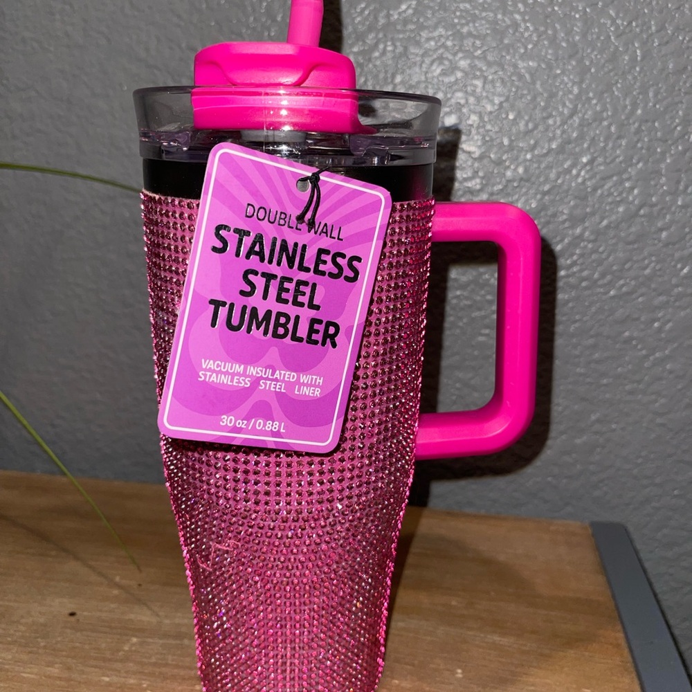 Glamorous Pink Stainless Steel Tumbler with Handle